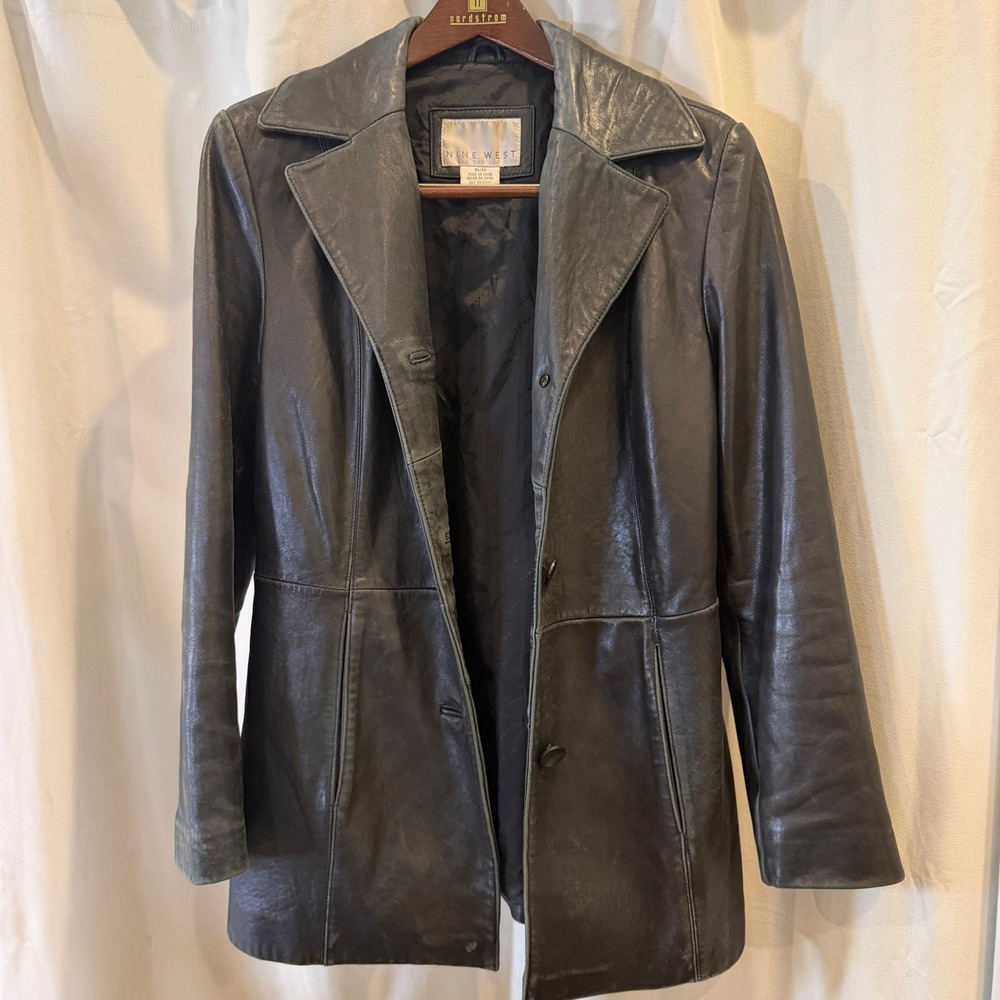 Vintage Nine West Leather Blazer Jacket Genuine Leather Black Sz M Indie Sleaze